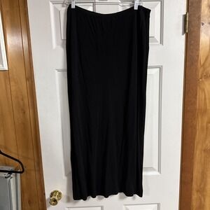 Lauren Ralph Lauren Skirt Large Black 100% Rayon Long‎ Side Slit Pull On Midi